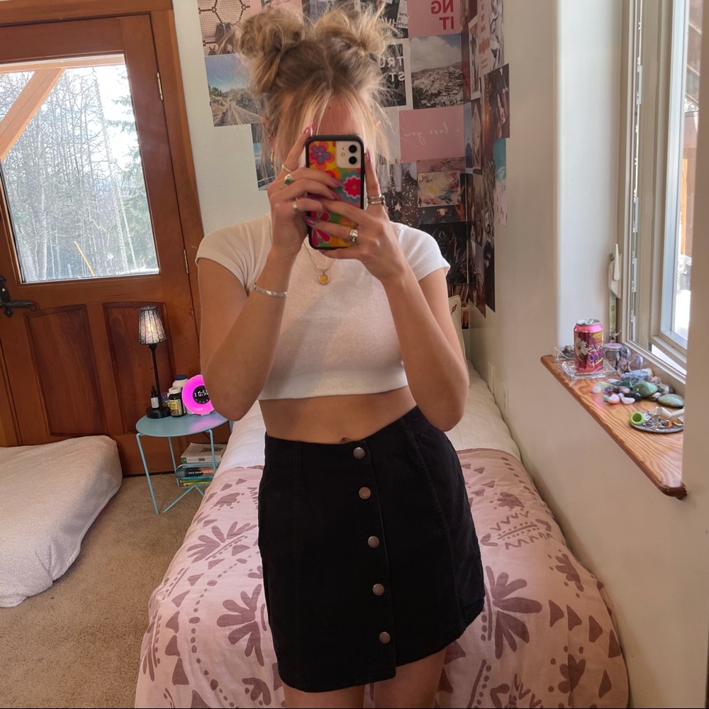 Billabong black corduroy button up skirt